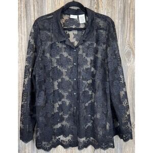 VTG Sheer Lace Dark Romantic Gothic Chic Blouse Button Front Dark Feminine 22/24